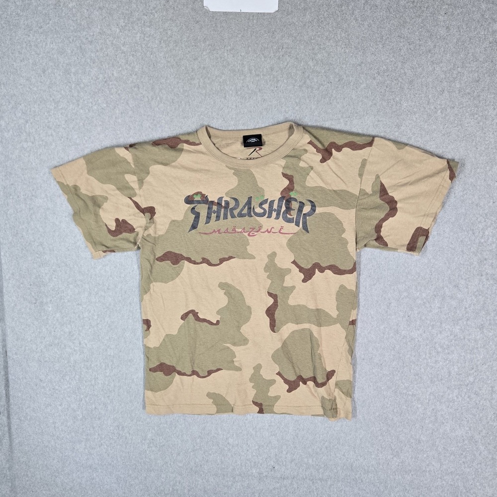 Thrasher Rothco Men Shirt L Tan Calligraphy Desert Camo Logo Graphic Crew Neck